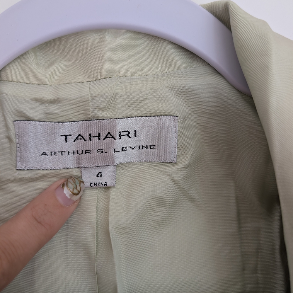 Luxury Tahari 100% Silk Elegant Women's Green Skirt Suit Set Size 4 - Picture 5 of 11